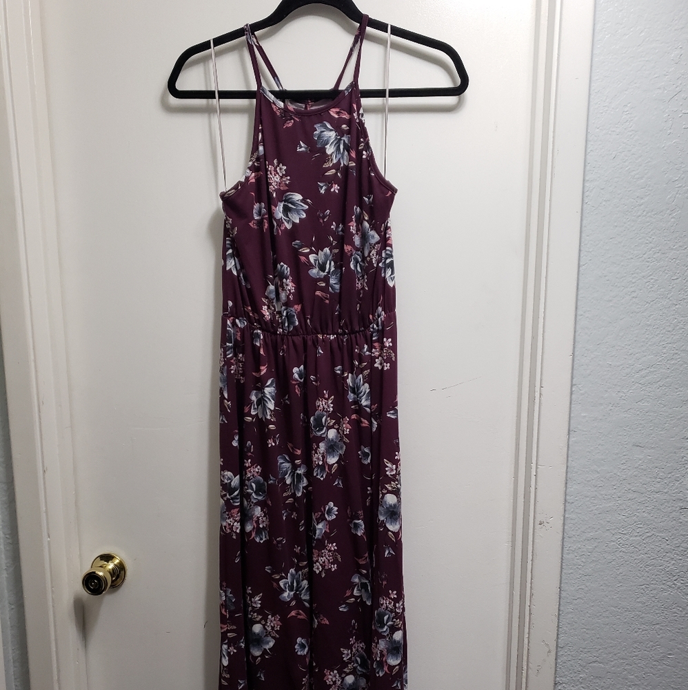 French Grey Purple floral  Maxi Dress